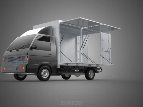 AUTO MOBILE SHOP LEBENSMITTEL LKW FAHRZEUG VAN EINZELHANDEL CATERING OFFENE T&Uuml;R 3D Modell