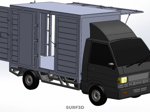 AUTO MOBILE SHOP LEBENSMITTEL LKW FAHRZEUG VAN EINZELHANDEL CATERING OFFENE T&Uuml;R 3D Modell