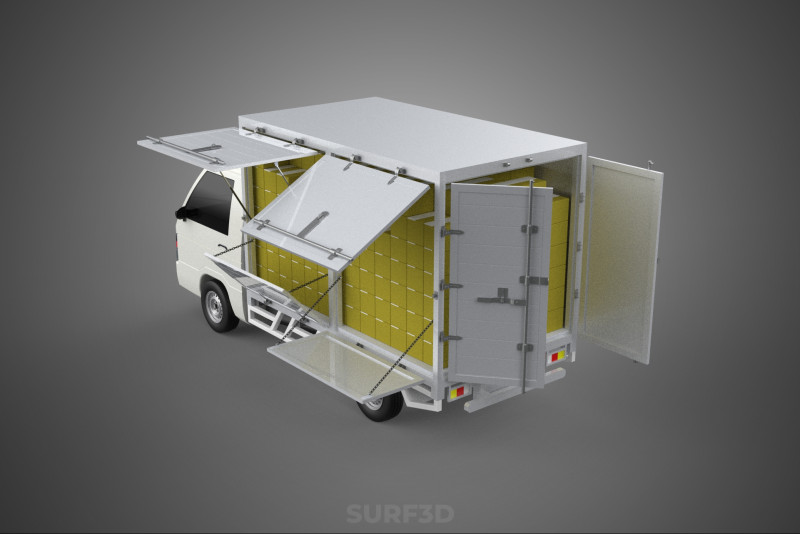 DELIVERY BOX TRUCK FREIGHT SHIPPING CARGO TRAILER CONTAINER CAR 3D 模型 .c4d .max .obj .3ds .fbx .stl .blend