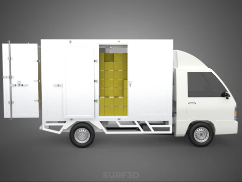 DELIVERY BOX TRUCK FREIGHT SHIPPING CARGO TRAILER CONTAINER CAR 3D Model