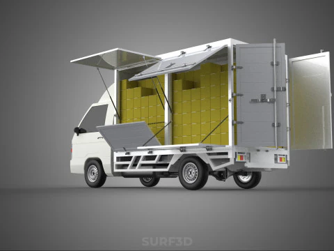 DELIVERY BOX TRUCK FREIGHT SHIPPING CARGO TRAILER CONTAINER CAR 3D Model