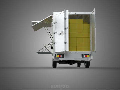 DELIVERY BOX TRUCK FREIGHT SHIPPING CARGO TRAILER CONTAINER CAR 3D Model