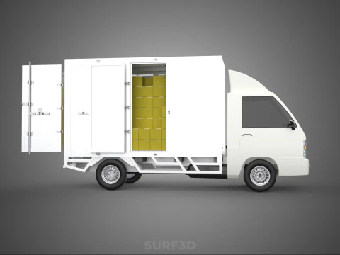 DELIVERY BOX TRUCK FREIGHT SHIPPING CARGO TRAILER CONTAINER CAR 3D Model