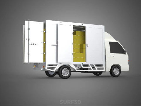 DELIVERY BOX TRUCK FREIGHT SHIPPING CARGO TRAILER CONTAINER CAR 3D Model