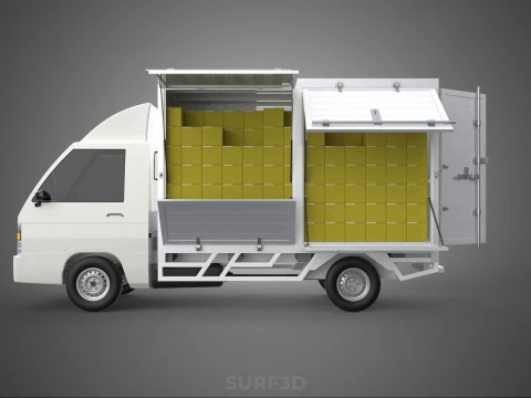 DELIVERY BOX TRUCK FREIGHT SHIPPING CARGO TRAILER CONTAINER CAR 3D Model