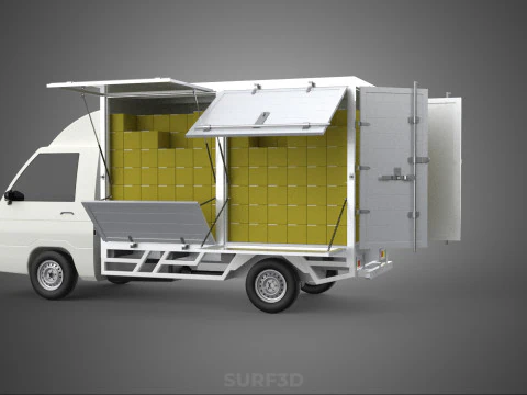 DELIVERY BOX TRUCK FREIGHT SHIPPING CARGO TRAILER CONTAINER CAR 3D Model