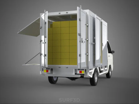 DELIVERY BOX TRUCK FREIGHT SHIPPING CARGO TRAILER CONTAINER CAR 3D Model