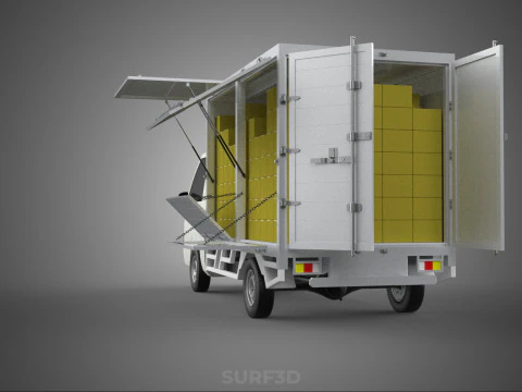 DELIVERY BOX TRUCK FREIGHT SHIPPING CARGO TRAILER CONTAINER CAR 3D Model