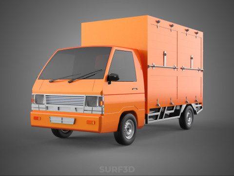 ORANGE PACKAGE MAIL POST SERVICE DELIVERY PARCEL BOX TRUCK VAN Modelo 3D