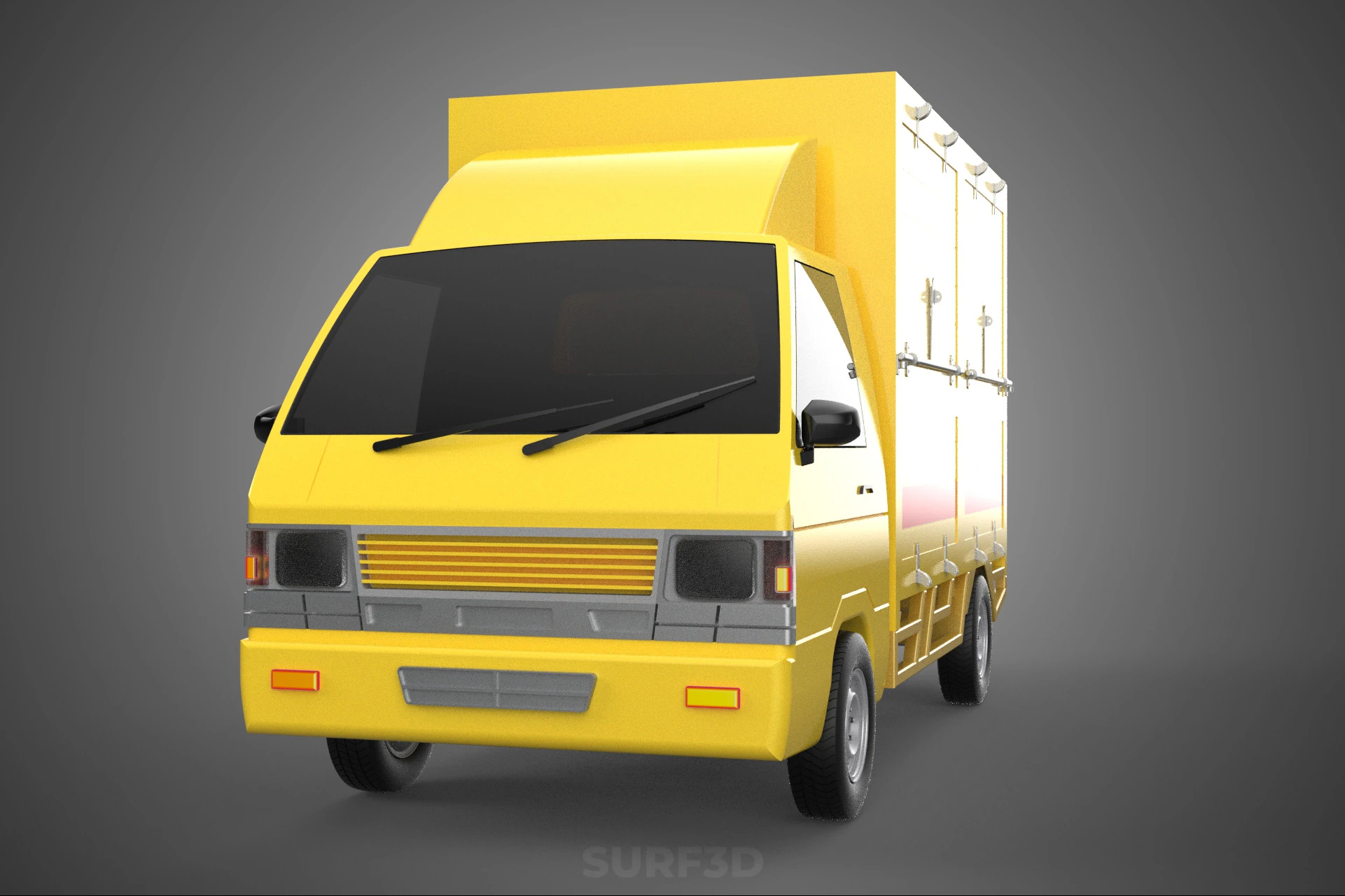 GENERIC YELLOW SMALL DELIVERY TRUCK EXPRESS BOX PICKUP CARGO VAN 3D Model .c4d .max .obj .3ds .fbx .stl .blend