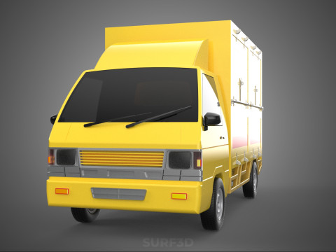 GENERIC YELLOW SMALL DELIVERY TRUCK EXPRESS BOX PICKUP CARGO VAN 3D Model