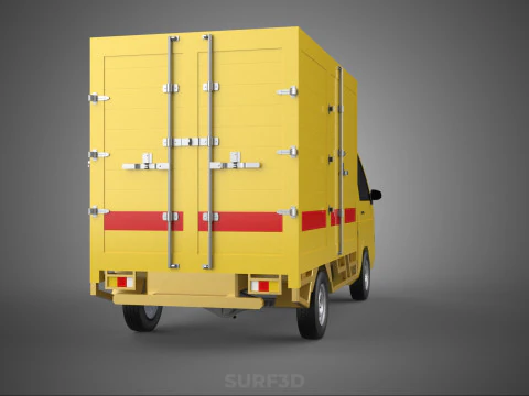 GENERIC YELLOW SMALL DELIVERY TRUCK EXPRESS BOX PICKUP CARGO VAN 3D Model