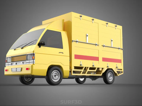 GENERIC YELLOW SMALL DELIVERY TRUCK EXPRESS BOX PICKUP CARGO VAN 3D Model