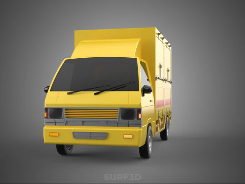 GENERIC YELLOW SMALL DELIVERY TRUCK EXPRESS BOX PICKUP CARGO VAN 3D Model