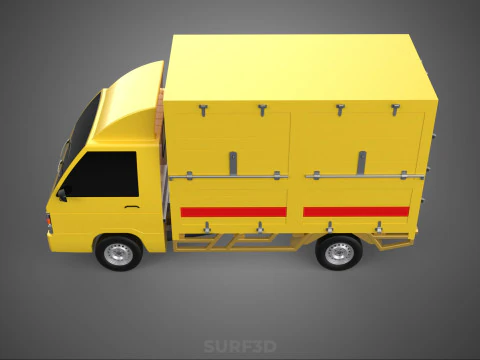 GENERIC YELLOW SMALL DELIVERY TRUCK EXPRESS BOX PICKUP CARGO VAN 3D Model