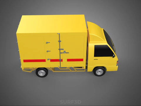 GENERIC YELLOW SMALL DELIVERY TRUCK EXPRESS BOX PICKUP CARGO VAN 3D Model