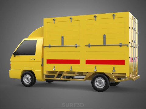 GENERIC YELLOW SMALL DELIVERY TRUCK EXPRESS BOX PICKUP CARGO VAN 3D Model