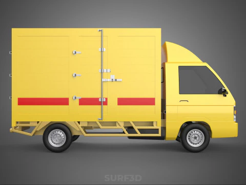 GENERIC YELLOW SMALL DELIVERY TRUCK EXPRESS BOX PICKUP CARGO VAN 3D Model