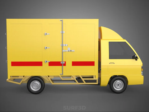 GENERIC YELLOW SMALL DELIVERY TRUCK EXPRESS BOX PICKUP CARGO VAN 3D Model