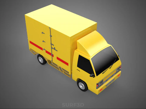 GENERIC YELLOW SMALL DELIVERY TRUCK EXPRESS BOX PICKUP CARGO VAN 3D Model