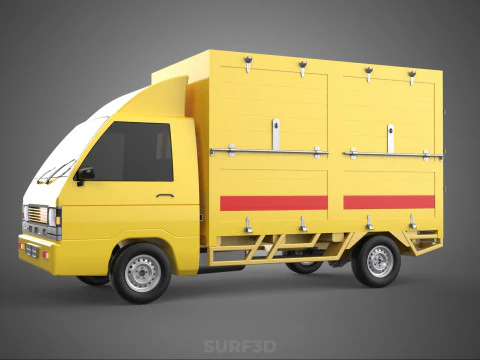 GENERIC YELLOW SMALL DELIVERY TRUCK EXPRESS BOX PICKUP CARGO VAN 3D Model