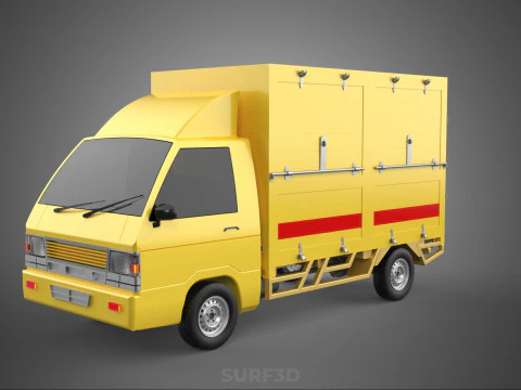 GENERIC YELLOW SMALL DELIVERY TRUCK EXPRESS BOX PICKUP CARGO VAN 3D Model