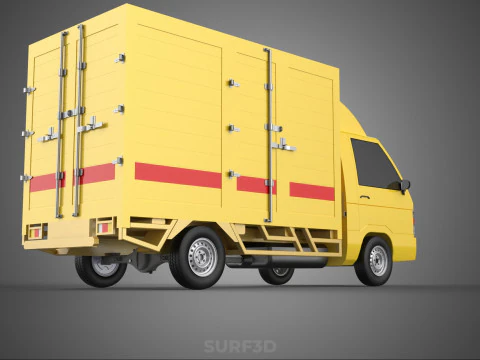 GENERIC YELLOW SMALL DELIVERY TRUCK EXPRESS BOX PICKUP CARGO VAN 3D Model