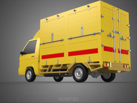 GENERIC YELLOW SMALL DELIVERY TRUCK EXPRESS BOX PICKUP CARGO VAN 3D Model