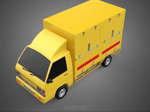 GENERIC YELLOW SMALL DELIVERY TRUCK EXPRESS BOX PICKUP CARGO VAN 3D Model