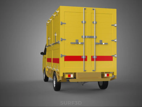 GENERIC YELLOW SMALL DELIVERY TRUCK EXPRESS BOX PICKUP CARGO VAN 3D Model