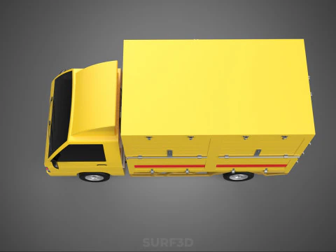 GENERIC YELLOW SMALL DELIVERY TRUCK EXPRESS BOX PICKUP CARGO VAN 3D Model
