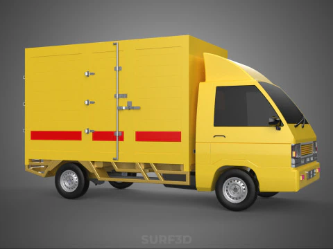 GENERIC YELLOW SMALL DELIVERY TRUCK EXPRESS BOX PICKUP CARGO VAN 3D Model