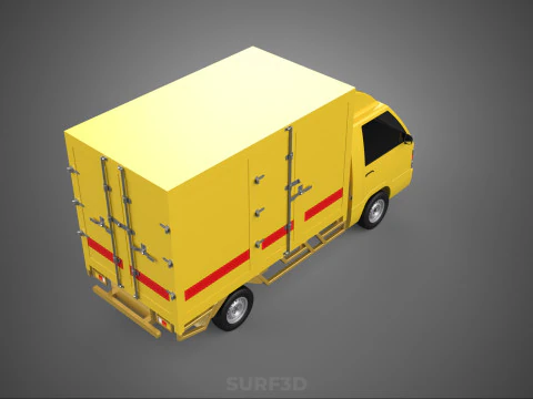 GENERIC YELLOW SMALL DELIVERY TRUCK EXPRESS BOX PICKUP CARGO VAN 3D Model
