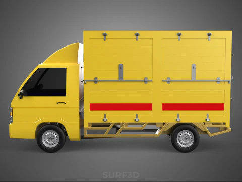 GENERIC YELLOW SMALL DELIVERY TRUCK EXPRESS BOX PICKUP CARGO VAN 3D Model