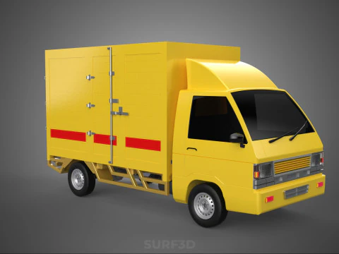 GENERIC YELLOW SMALL DELIVERY TRUCK EXPRESS BOX PICKUP CARGO VAN 3D Model