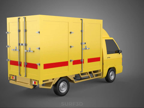 GENERIC YELLOW SMALL DELIVERY TRUCK EXPRESS BOX PICKUP CARGO VAN 3D Model