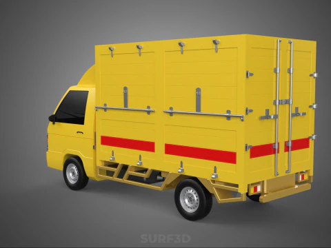 GENERIC YELLOW SMALL DELIVERY TRUCK EXPRESS BOX PICKUP CARGO VAN 3D Model