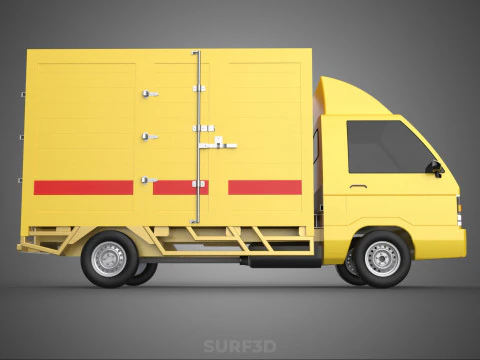 GENERIC YELLOW SMALL DELIVERY TRUCK EXPRESS BOX PICKUP CARGO VAN 3D Model