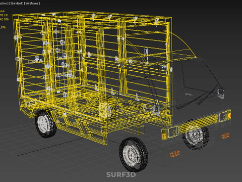 GENERIC YELLOW SMALL DELIVERY TRUCK EXPRESS BOX PICKUP CARGO VAN 3D Model