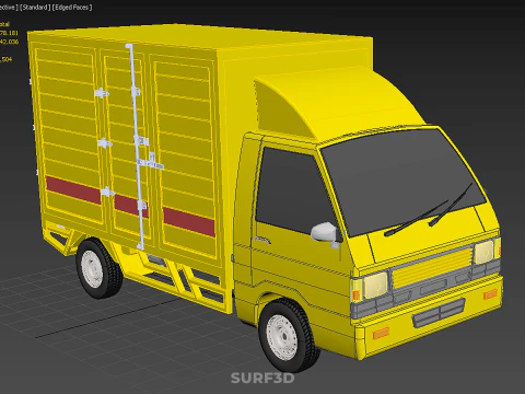GENERIC YELLOW SMALL DELIVERY TRUCK EXPRESS BOX PICKUP CARGO VAN 3D Model