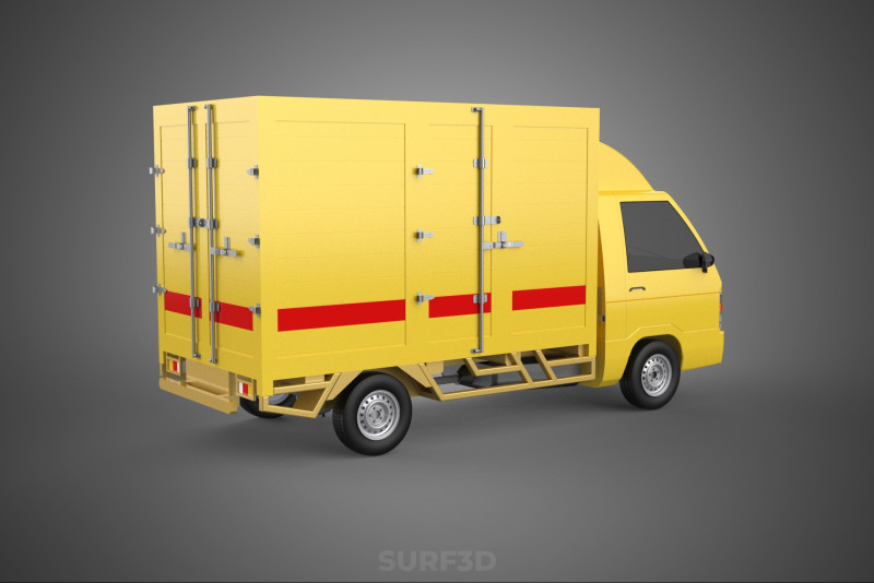DHL CARGO BOX TRUCK PICKUP FREIGHT CUBE VAN CAR COURIER PARCEL 3D Model .c4d .max .obj .3ds .fbx .stl .blend