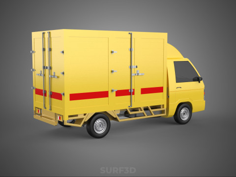 DHL CARGO BOX TRUCK PICKUP FREIGHT CUBE VAN CAR COURIER PARCEL 3D Model