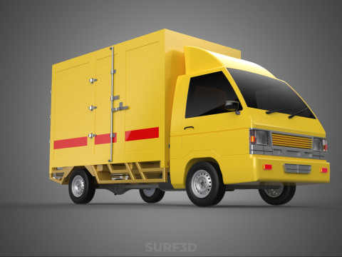 DHL CARGO BOX TRUCK PICKUP FREIGHT CUBE VAN CAR COURIER PARCEL 3D Model