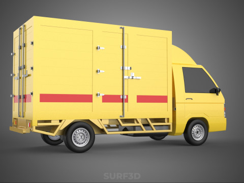 DHL CARGO BOX TRUCK PICKUP FREIGHT CUBE VAN CAR COURIER PARCEL 3D Model