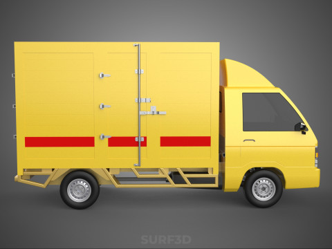 DHL CARGO BOX TRUCK PICKUP FREIGHT CUBE VAN CAR COURIER PARCEL 3D Model