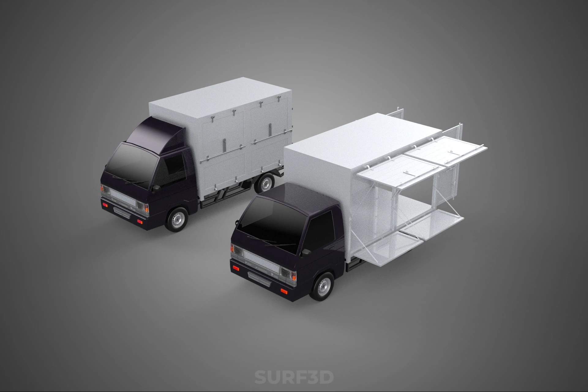 2 CONFIGURATION OPEN CLOSED BOX TRUCK DELIVERY CARGO PICKUP VAN 3D Model .c4d .max .obj .3ds .fbx .stl .blend 