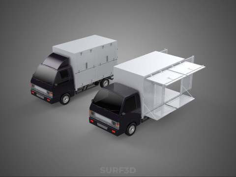 2 CONFIGURATION OPEN CLOSED BOX TRUCK DELIVERY CARGO PICKUP VAN Modèle 3D