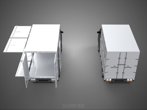 2 CONFIGURATION OPEN CLOSED BOX TRUCK DELIVERY CARGO PICKUP VAN 3D Model