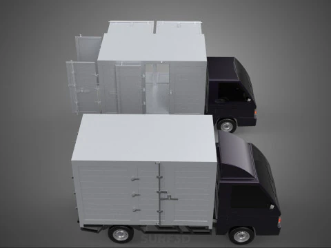 2 CONFIGURATION OPEN CLOSED BOX TRUCK DELIVERY CARGO PICKUP VAN 3D Model