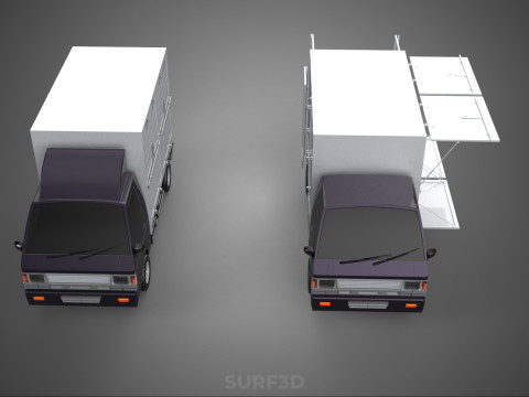 2 CONFIGURATION OPEN CLOSED BOX TRUCK DELIVERY CARGO PICKUP VAN 3D Model